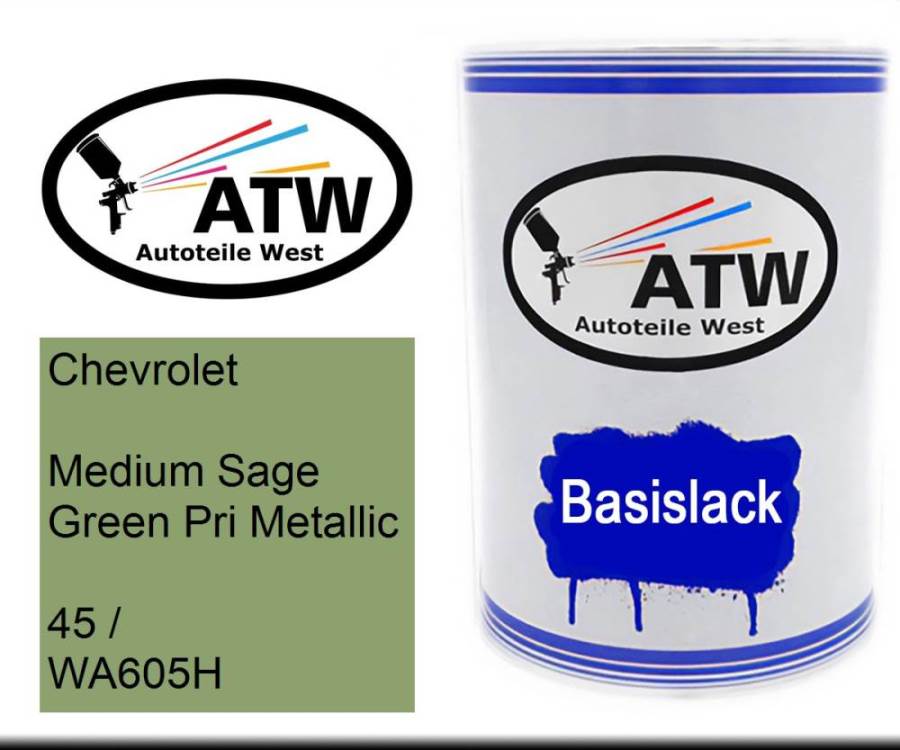 Chevrolet, Medium Sage Green Pri Metallic, 45 / WA605H: 500ml Lackdose, von ATW Autoteile West.